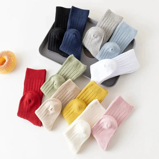 3 Paires de Chaussettes Hautes pour Bébé et Enfant – Rayures Espagnoles et Couleurs Unies (0-8 ans)