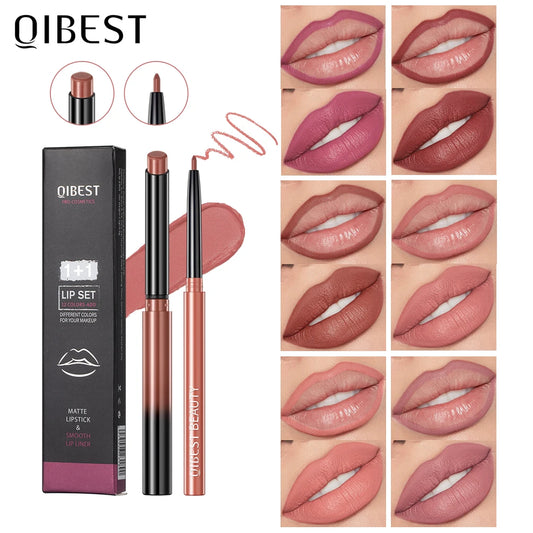 QIBEST Set 2pcs Crayon à Lèvres et Rouge Mat – Définition, Couleur Intense et Longue Durée