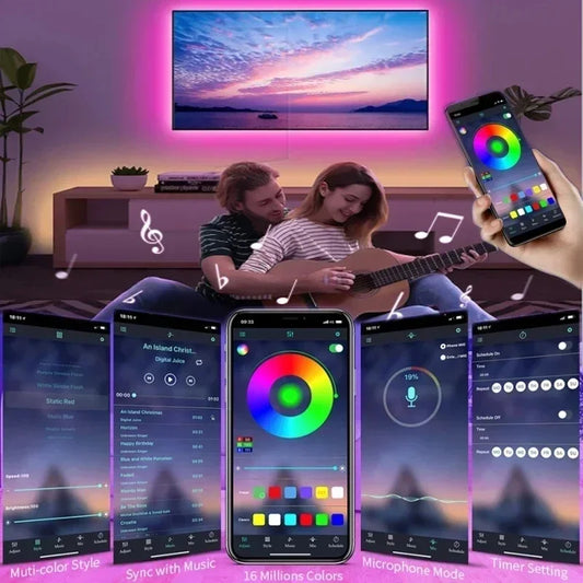 Wifi Bande lumineuse LED RGB 5050, lumières LED intelligentes, contrôle par application, bande lumineuse RGB, synchronisation de la musique, guirlande lumineuse féerique de noël 