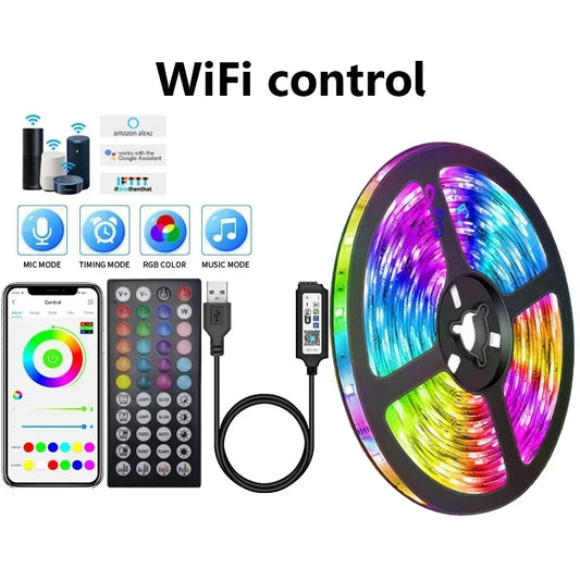 Wifi Bande lumineuse LED RGB 5050, lumières LED intelligentes, contrôle par application, bande lumineuse RGB, synchronisation de la musique, guirlande lumineuse féerique de noël 